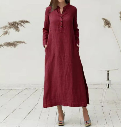 Robe Maxi Décontractée en Coton et Lin