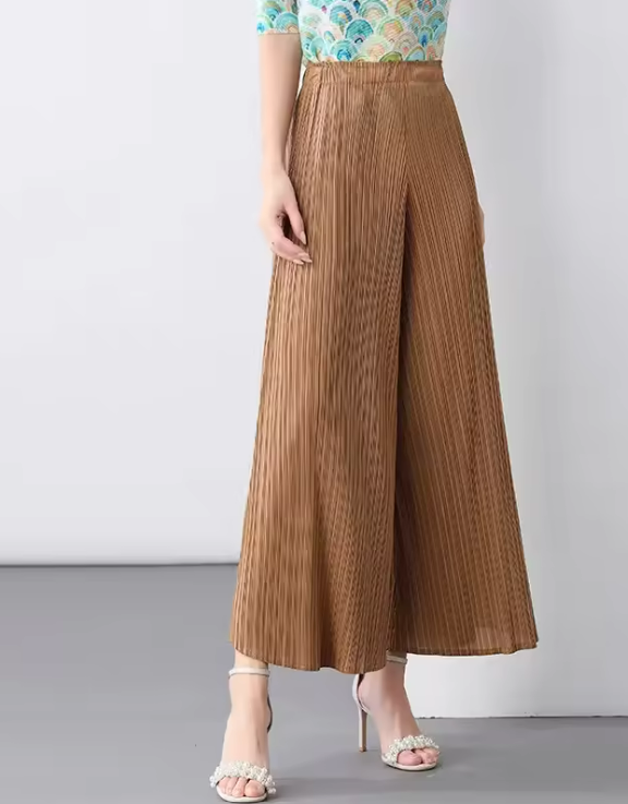 Pantalon Large en Maille Marron