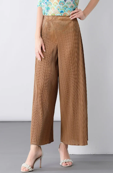 Pantalon Large en Maille Marron