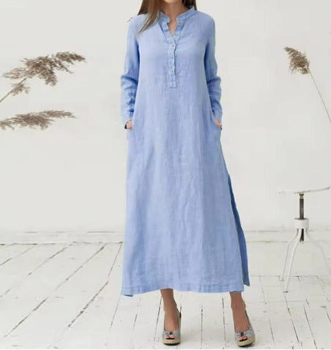 Robe Maxi Décontractée en Coton et Lin
